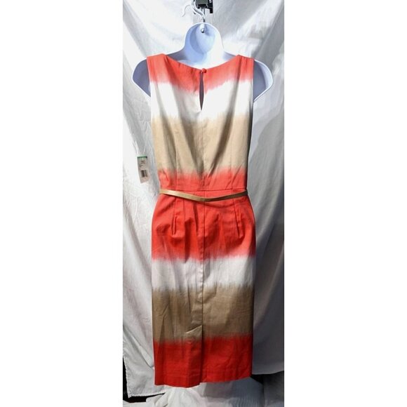 NWT NINE WEST 98% Cotton Coral Tan Belted Sheath Dress Sz 8 Sleeveless Tie Dye - Picture 11 of 11